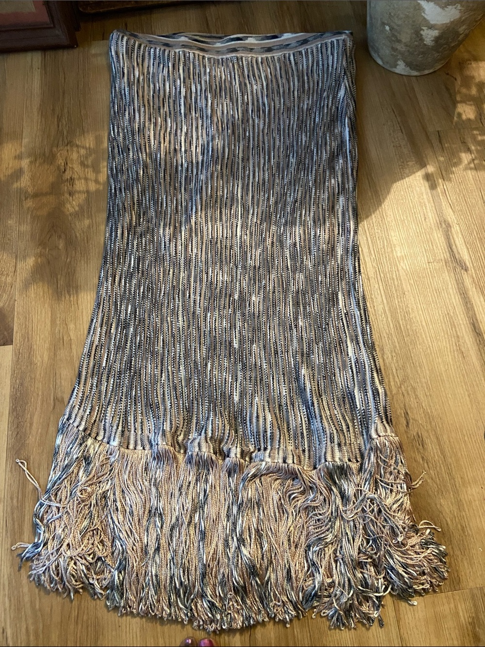 INC International Concepts Striped Fringe Maxi Skirt in Blue and Cream